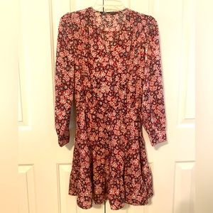 Zara Boho Floral Print Ruffled Long Sleeve Peasant Dress Sz Small